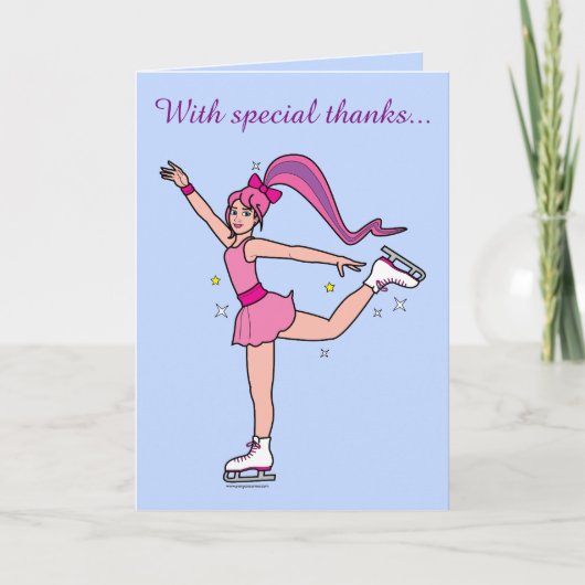 ア感謝していイススケートで滑るコーチカード サンキューカード (正面)