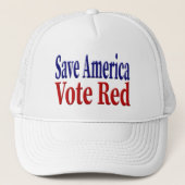 ア救メリカ・投票レッド赤と赤青の文字 キャップ (正面)