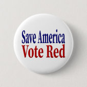 ア救メリカ・投票レッド赤と赤青の文字 缶バッジ (正面)