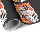 ア日本のニメガールマスクサムライソードフラワーズ ラッピングペーパー (ロールコーナー)