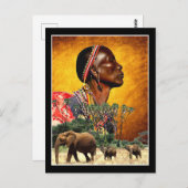 ア祈フリカの動物を見守る ポストカード (正面/裏面)