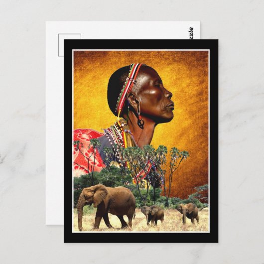 ア祈フリカの動物を見守る ポストカード (正面/裏面)