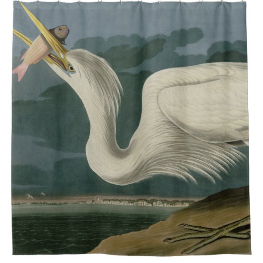 ア素晴らしウドゥボンの鳥たちから来たホワイトヘロン シャワーカーテン (正面)