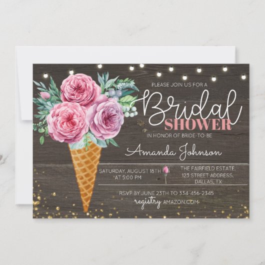 ア素朴イスクリームフラワーブライダルシャワー招待 招待状 (正面)