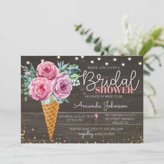 ア素朴イスクリームフラワーブライダルシャワー招待 招待状 (スタンド正面)