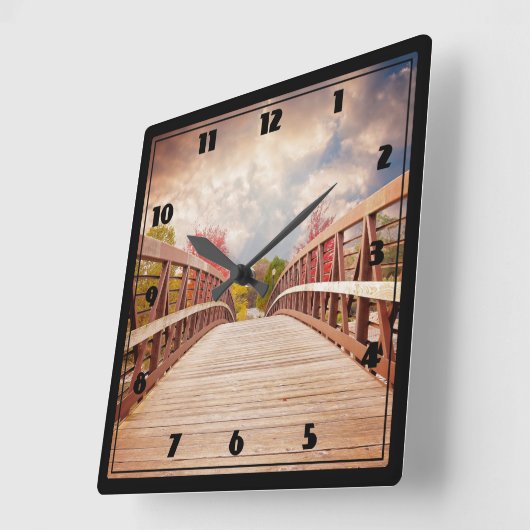 ア素朴メリカの木の橋 スクエア壁時計 (傾斜)
