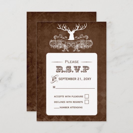 ア素朴ントラー、ディアウィンターウッドランドrsvp 3.5 x 5 出欠カード (正面/裏面)