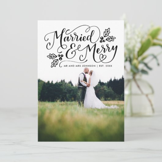 ア結婚したンメリードタイポグラフィホリデ感謝していー写真 シーズンカード (スタンド正面)