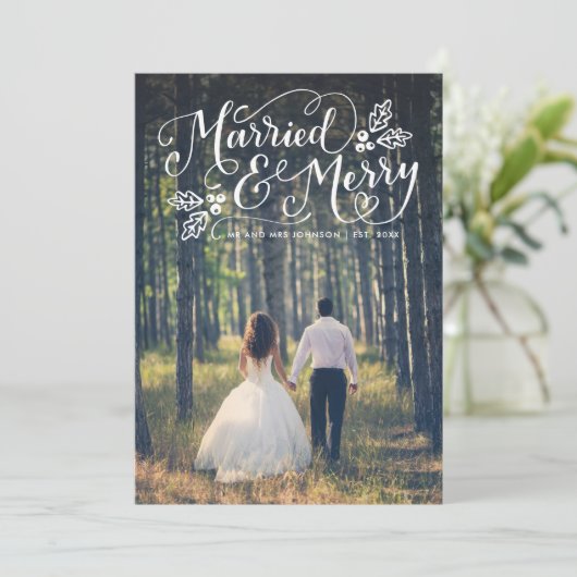 ア結婚したンメリードタイポグラフィホリデ感謝していー写真 シーズンカード (スタンド正面)