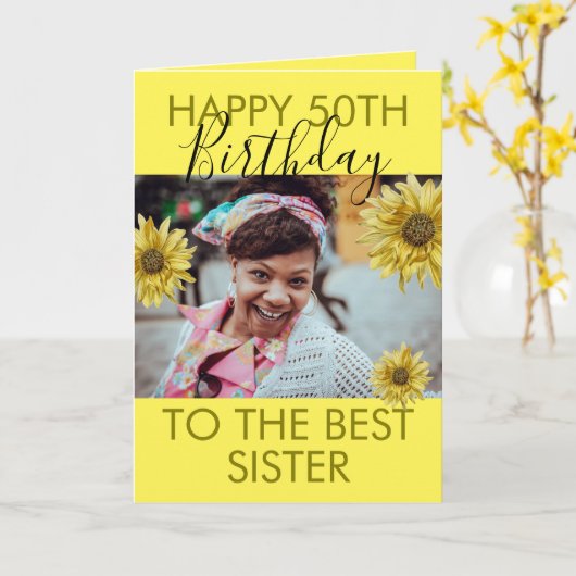 イおもしろいエローフローラフォトシスター50th誕生日 カード (黄色い花)