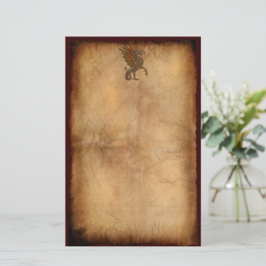 イェオールド中世ドラゴンオンパーチメントデザイン 便箋 (スタンド正面)