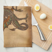 イェオールド中世ドラゴンデザイン キッチンタオル (四つ折り)