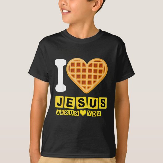 イェスを愛す ワッフル ハート Tシャツ (正面)