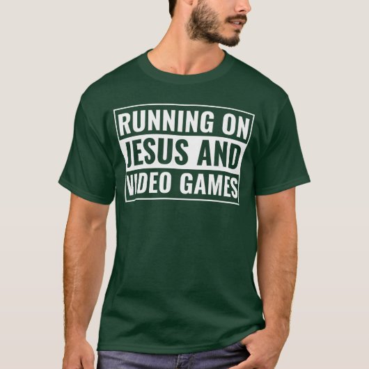 イェススに向かって走るキリスト教の外国人少年たちのビデオゲーム Tシャツ (正面)