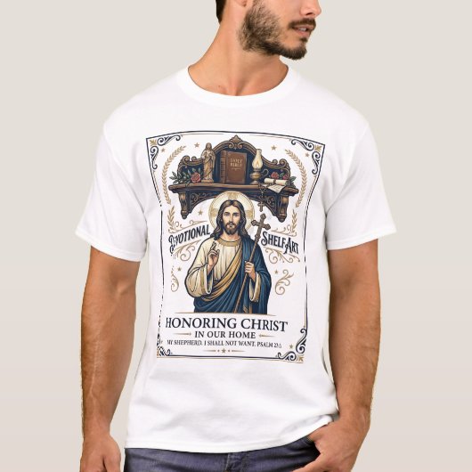 イェススの祈りのコーナーのホームアルター装飾Tシャツ信仰B Tシャツ (正面)