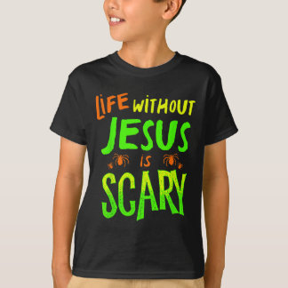 イェス様なしの人生は怖い 秋のクリスチャンハロウィン Tシャツ