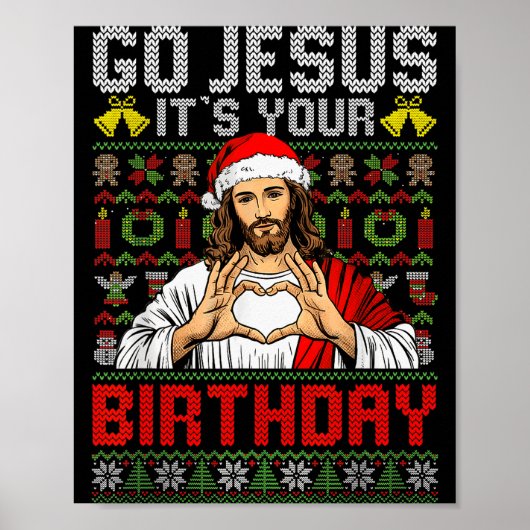 イェス様誕生日おめでとう!ダサ可愛いクリスマスセーター ポスター (正面)