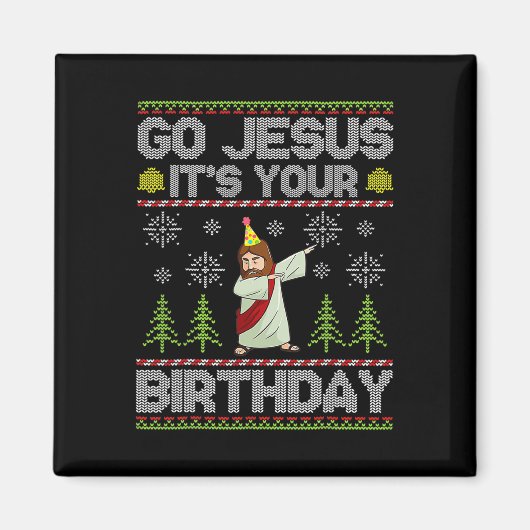イェス様誕生日おめでとう!ユーモラスなクリスマス マグネット (正面)