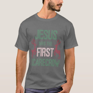 イェス・キリストが最初に洗濯したかかし 笑えるクリスチャン柄のクリスマスTシャツ Tシャツ