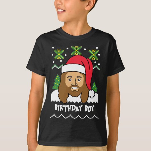 イェス・キリスト 誕生日 男の子 アグリー・クリスマス・スタイル Tシャツ (正面)