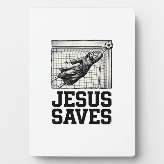 イェス・セイヴス サッカー ゴールキーパー ヴィンテージ 彫刻 Tシャツ_ フォトプラーク (正面)