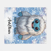 イェティスタンドキュートかわいい雪片プリント フリースブランケット (正面(横))