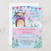 イェティ冬の女の子の誕生日招待状、イェティ招待。 招待状 (正面/裏面)