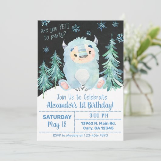 イェティ冬の少年の誕生日招待状、イェティ招待。 招待状 (スタンド正面)