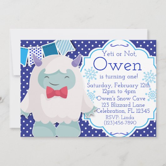 イェティ祝トボーイズアボミナブル雪だるま誕生日 招待状 (正面)