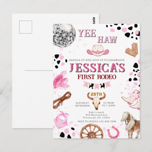 イェーイハー ディスコカウガール ロデオ バースデー ポストカード (正面/裏面)