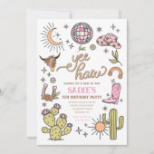 イェーハイガールロデオレトロディスコ女性のカーボーイ誕生日 招待状 (正面)