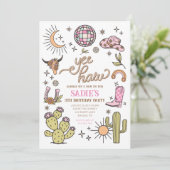 イェーハイガールロデオレトロディスコ女性のカーボーイ誕生日 招待状 (スタンド正面)