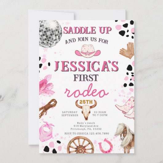 イェーハイディスコ女性のカーボーイロデオ誕生日招待状 招待状 (正面)