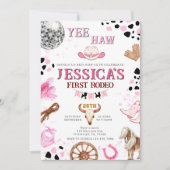 イェーハイディスコ女性のカーボーイロデオ誕生日 招待状 (正面)