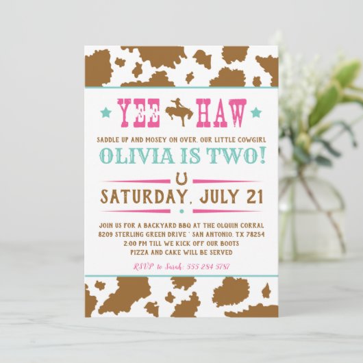 イェーハウロデオ女性のカーボーイ誕生日招待状 (スタンド正面)