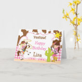 イェーフ女性のカーボーイウェスタンバースデーパーティー カード (黄色い花)