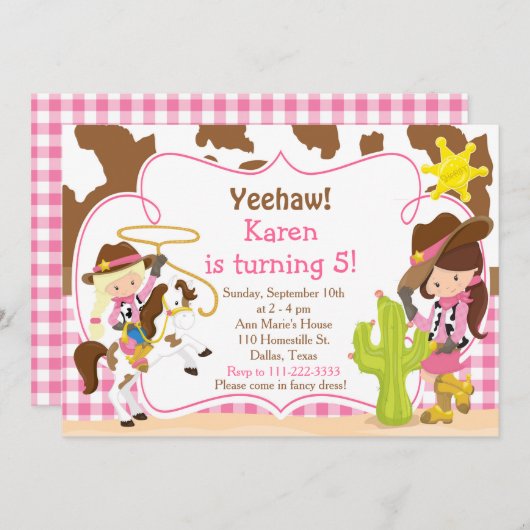 イェーフ女性のカーボーイウェスタンバースデーパーティー 招待状 (正面/裏面)