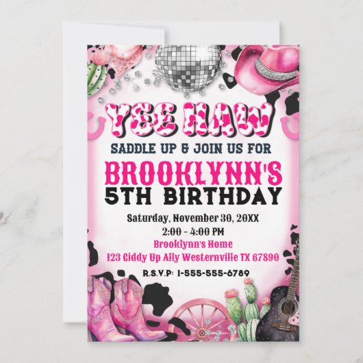 イェーヨーディスコ女性のカーボーイ誕生日パーティー招待 招待状 (正面)