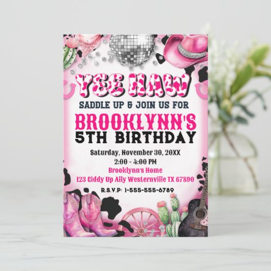 イェーヨーディスコ女性のカーボーイ誕生日パーティー招待 招待状 (スタンド正面)