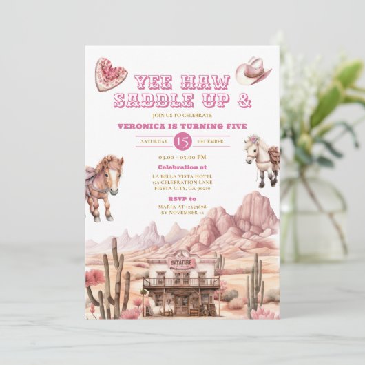 イェー女性のカーボーイロデオワイルドウエストランチ5誕生日 招待状 (スタンド正面)