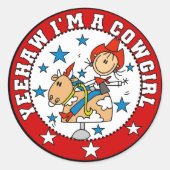 イェー女性のカーボーイTシャツとギフト ラウンドシール (正面)