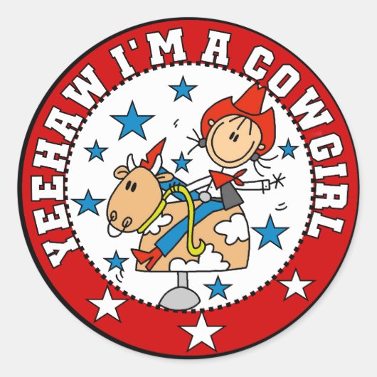 イェー女性のカーボーイTシャツとギフト ラウンドシール (正面)