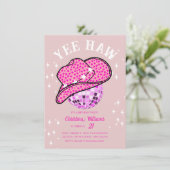 イェー赤面ピンクディスコ女性のカーボーイロデオ誕生日 招待状 (スタンド正面)