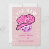 イェー赤面ピンクディスコ女性のカーボーイロデオ誕生日 招待状 (正面)