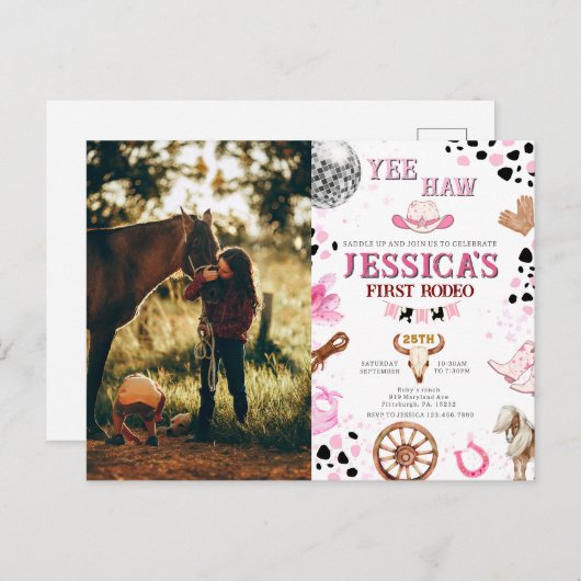 イエィハー ディスコカウガール フォト ロデオ バースデー ポストカード (正面/裏面)