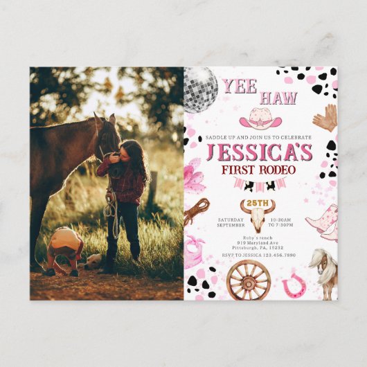 イエィハー ディスコカウガール フォト ロデオ バースデー ポストカード (正面)