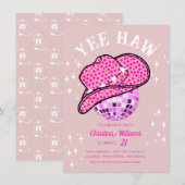 イエイ、ハッピー・バースデー！ ブッシュピンクのディスコカウガール・ロデオ 招待状 (正面/裏面)