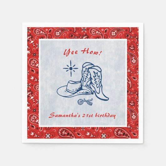 イエウェイウェスタンペイズリーデニムブルージーンズ誕生日 スタンダードカクテルナプキン (正面)