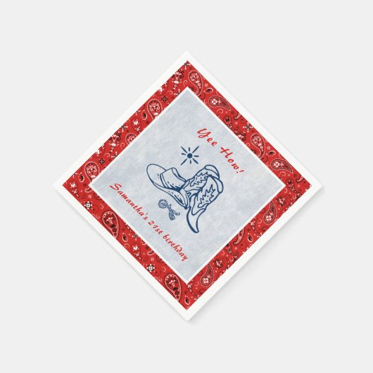 イエウェイウェスタンペイズリーデニムブルージーンズ誕生日 スタンダードカクテルナプキン (角)