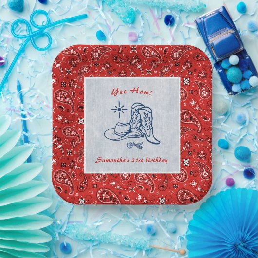 イエウェイウェスタンペイズリーデニムブルージーンズ誕生日 ペーパープレート (パーティー)